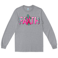 Heather Grey Cancer Faith with gemstone Long Sleeve Tee - NancyCooperArtShop