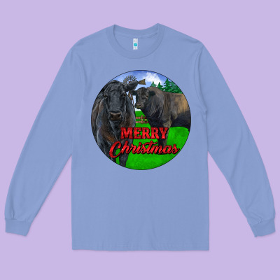 Black Angus Cattle And Bull Merry Christmas Long Sleeve Tee Designed By Ranaportraitstore