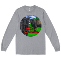 Heather Grey Black Angus Cattle and Bull Merry Christmas Long Sleeve Tee - RanaPortraitStore