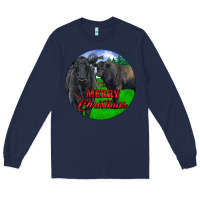 Navy Black Angus Cattle and Bull Merry Christmas Long Sleeve Tee - RanaPortraitStore