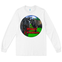 White Black Angus Cattle and Bull Merry Christmas Long Sleeve Tee - RanaPortraitStore