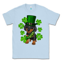 Dusty Blue st. patrick's day lucky dachshund puppy Classic Tee - RanaPortraitStore