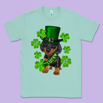 St. Patrick's Day Lucky Dachshund Puppy Classic Tee Designed By Ranaportraitstore