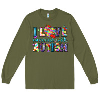 Army Green I love someone with Autism Long Sleeve Tee - NancyCooperArtShop
