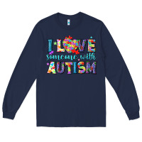 Navy I love someone with Autism Long Sleeve Tee - NancyCooperArtShop