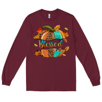Burgundy Blessed pumpkin Long Sleeve Tee - NancyCooperArtShop