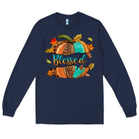 Navy Blessed pumpkin Long Sleeve Tee - NancyCooperArtShop