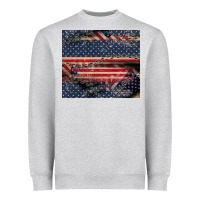 Heather Grey American flag stitches Heavyweight Sweatshirt - CowGirlArtShop