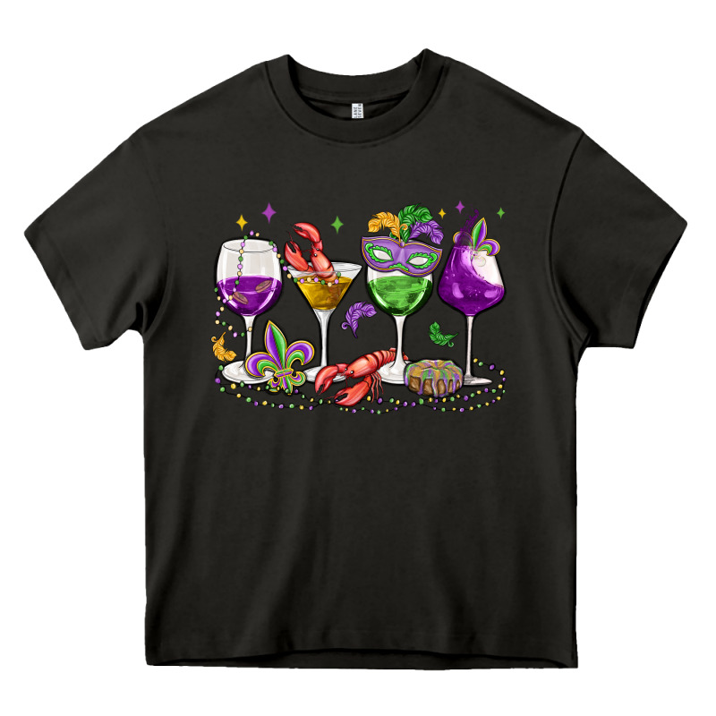Mardi Gras Wine Glasses Heavy Core Tee by MaliasSmallBusiness | Teevron