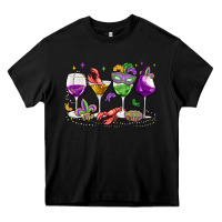 Black mardi gras wine glasses Heavy Core Tee - MaliasSmallBusiness