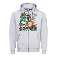 Heather Grey coffee cups but first coffee bbs Zipper Hoodie - BundleAndBundleShop