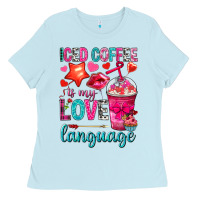Baby Blue iced coffee is my love language Ladies Tee - NancyCooperArtShop