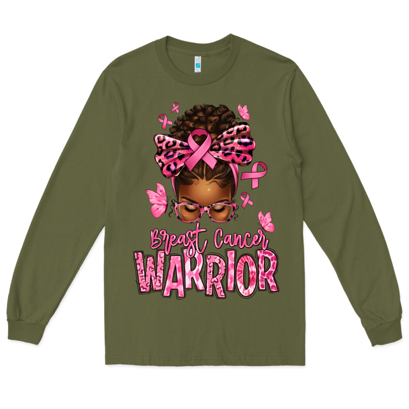 Brest Cancer Warrior Afro Messy Bun Long Sleeve Tee by texasbilliewilder | Teevron