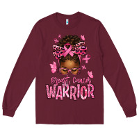 Burgundy brest cancer warrior afro messy bun Long Sleeve Tee - texasbilliewilder