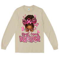 Mushroom brest cancer warrior afro messy bun Long Sleeve Tee - texasbilliewilder