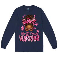 Navy brest cancer warrior afro messy bun Long Sleeve Tee - texasbilliewilder