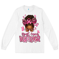 White brest cancer warrior afro messy bun Long Sleeve Tee - texasbilliewilder