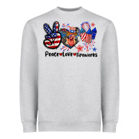 Heather Grey Peace love fireworks 4th of july Heavyweight Sweatshirt - CowGirlArtShop