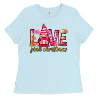 Baby Blue love pink christmas gnome Ladies Tee - NancyCooperArtShop