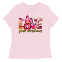 Bubblegum Pink love pink christmas gnome Ladies Tee - NancyCooperArtShop