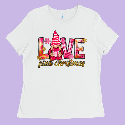 Love Pink Christmas Gnome Ladies Tee Designed By Nancycooperartshop