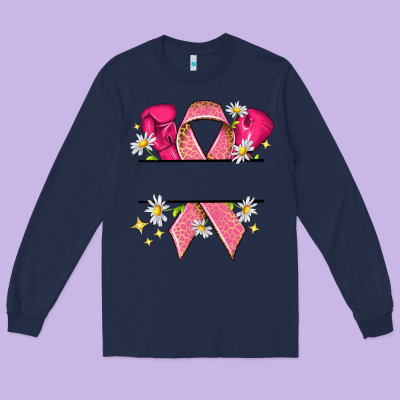 Personalized Breast Cancer Ribbon Long Sleeve Tee Designed By Nancycooperartshop