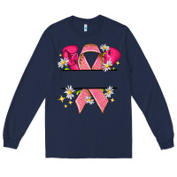 Navy Personalized Breast Cancer ribbon Long Sleeve Tee - NancyCooperArtShop