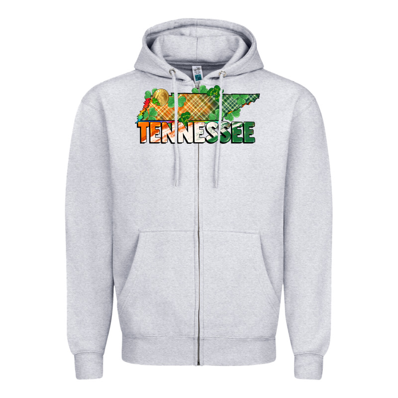 Tennessee Map St Patrick's Day Zipper Hoodie by FaDigitalArtStudio | Teevron