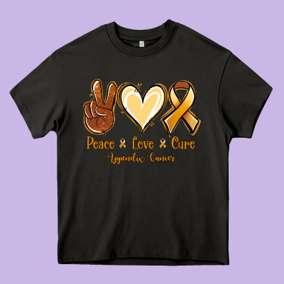 Peace Love Cure Appendix Cancer Heavy Core Tee Designed By Nancycooperartshop