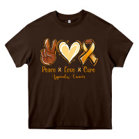 Chocolate Brown Peace love cure Appendix Cancer Heavy Core Tee - NancyCooperArtShop