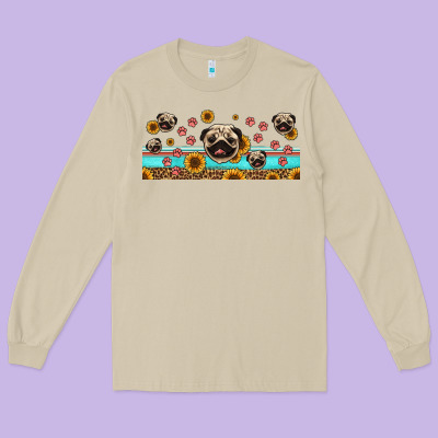 Western Pug Dogs Long Sleeve Tee Designed By Jasminsmagicworld