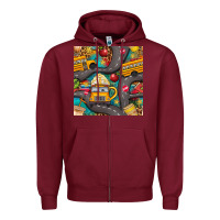 Burgundy school bus coffee and star with leopard seamless pattern bbs Zipper Hoodie - BundleAndBundleShop