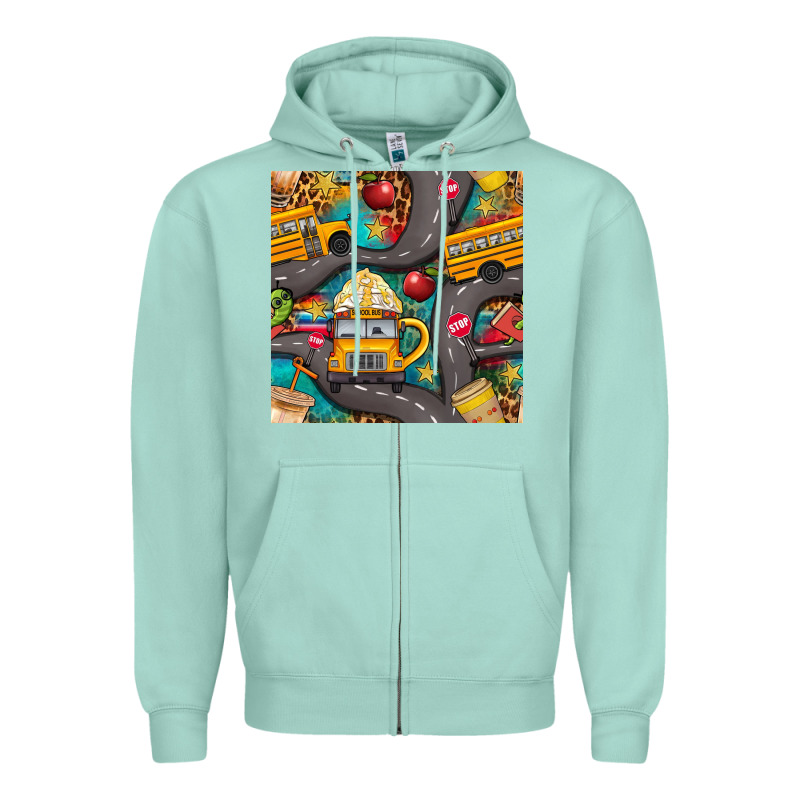 School Bus Coffee And Star With Leopard Seamless Pattern Bbs Zipper Hoodie by BundleAndBundleShop | Teevron