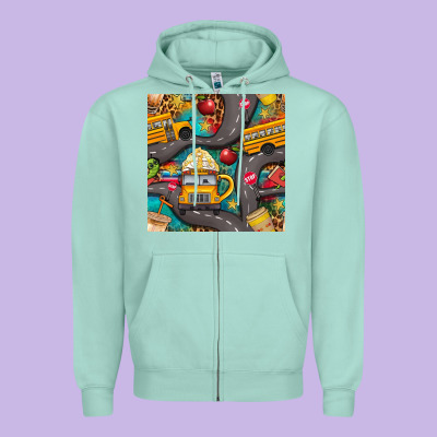 School Bus Coffee And Star With Leopard Seamless Pattern Bbs Zipper Hoodie Designed By Bundleandbundleshop