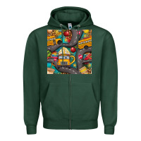 Sports Green school bus coffee and star with leopard seamless pattern bbs Zipper Hoodie - BundleAndBundleShop