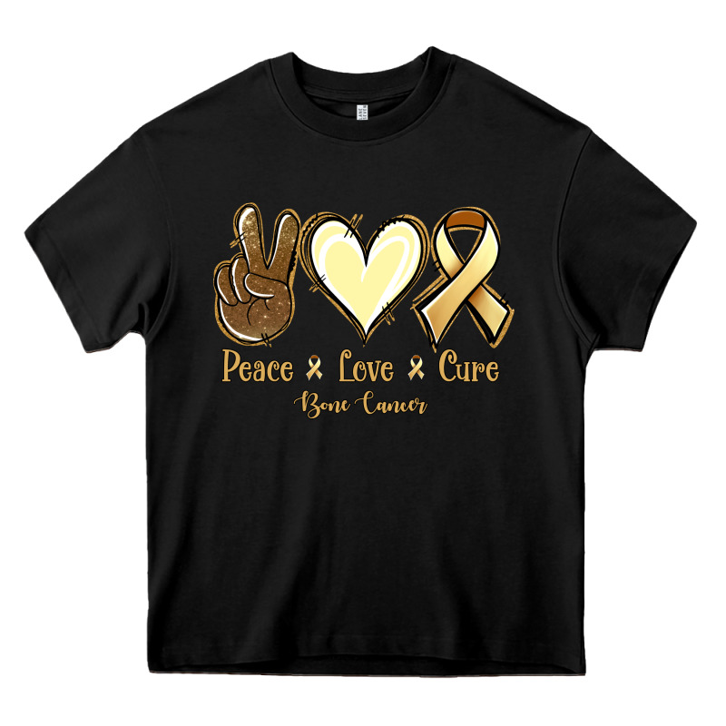 Peace Love Cure Bone Cancer Heavy Core Tee by NancyCooperArtShop | Teevron