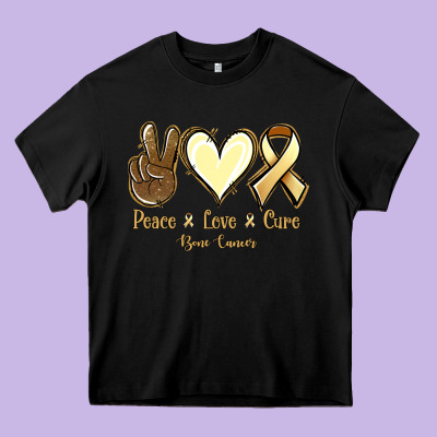 Peace Love Cure Bone Cancer Heavy Core Tee Designed By Nancycooperartshop