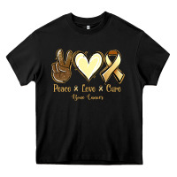 Black Peace love cure Bone Cancer Heavy Core Tee - NancyCooperArtShop