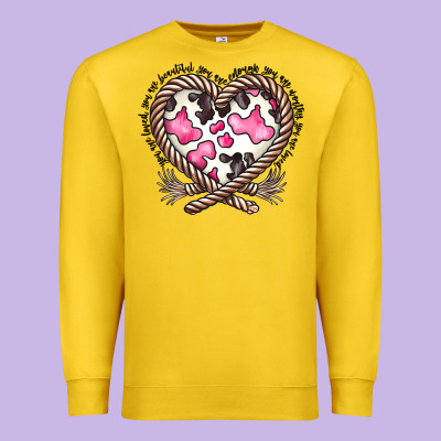 Western Cowhide Heart Premium Sweatshirt Designed By Cowhidedigitalart