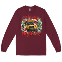 Burgundy merry christmas school bus Long Sleeve Tee - texasbilliewilder