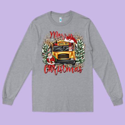 Merry Christmas School Bus Long Sleeve Tee Designed By Texasbilliewilder