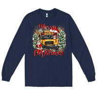 Navy merry christmas school bus Long Sleeve Tee - texasbilliewilder