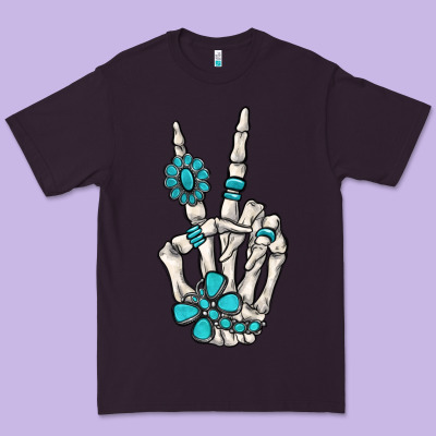 Turquoise Gemstone Skeleton Hand Premium Tee Designed By Maliassmallbusiness