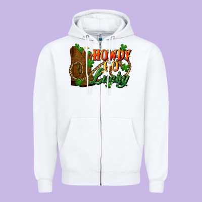 Howdy Go Lucky St. Patricks Day Zipper Hoodie Designed By Fadigitalartstudio