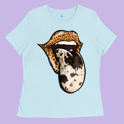 Western Leopard Cowhide Tongue Ladies Tee Designed By Jasminsmagicworld