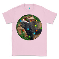 Bubblegum Pink Black Angus Bull with Christmas Lights Classic Tee - RanaPortraitStore