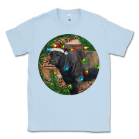 Dusty Blue Black Angus Bull with Christmas Lights Classic Tee - RanaPortraitStore