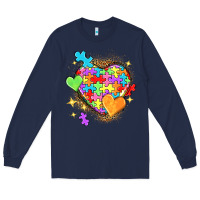Navy Autism hearts Long Sleeve Tee - NancyCooperArtShop
