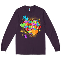 Plum Autism hearts Long Sleeve Tee - NancyCooperArtShop