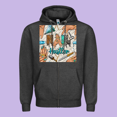 Hail Hustler And Nail Art Hands With Glitter Polish Seamless Pattern B Zipper Hoodie Designed By Bundleandbundleshop